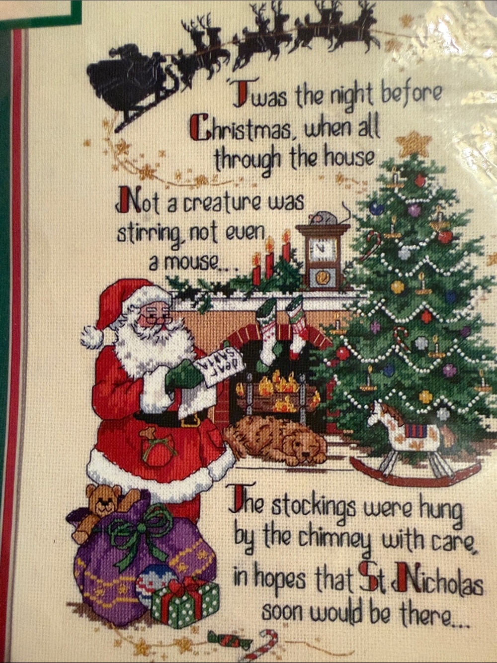 Vintage New ‘Twas the Night Before Christmas Cross Stitch Kit 11” x 16” Santa